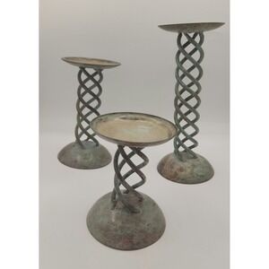 Vintage Set of 3 Hosley Classic‎ Collection Spiral Patina Candle Stands INDIA